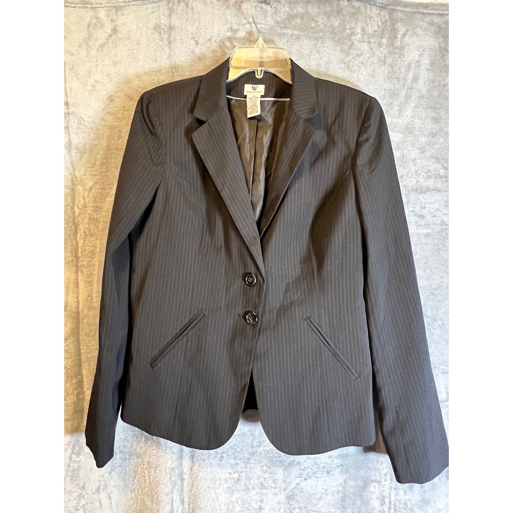 Worthington Womens Blazer‎ 12T Tall Brown Pinstripe 2 Button Career Jacket